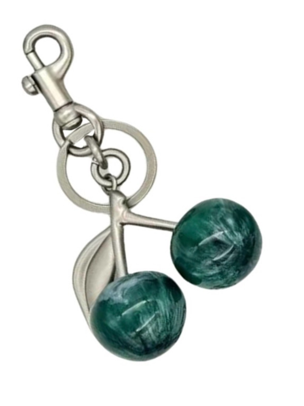 Source Unknown Green Cherry Charm Key & Card Holder - Silver Hardware